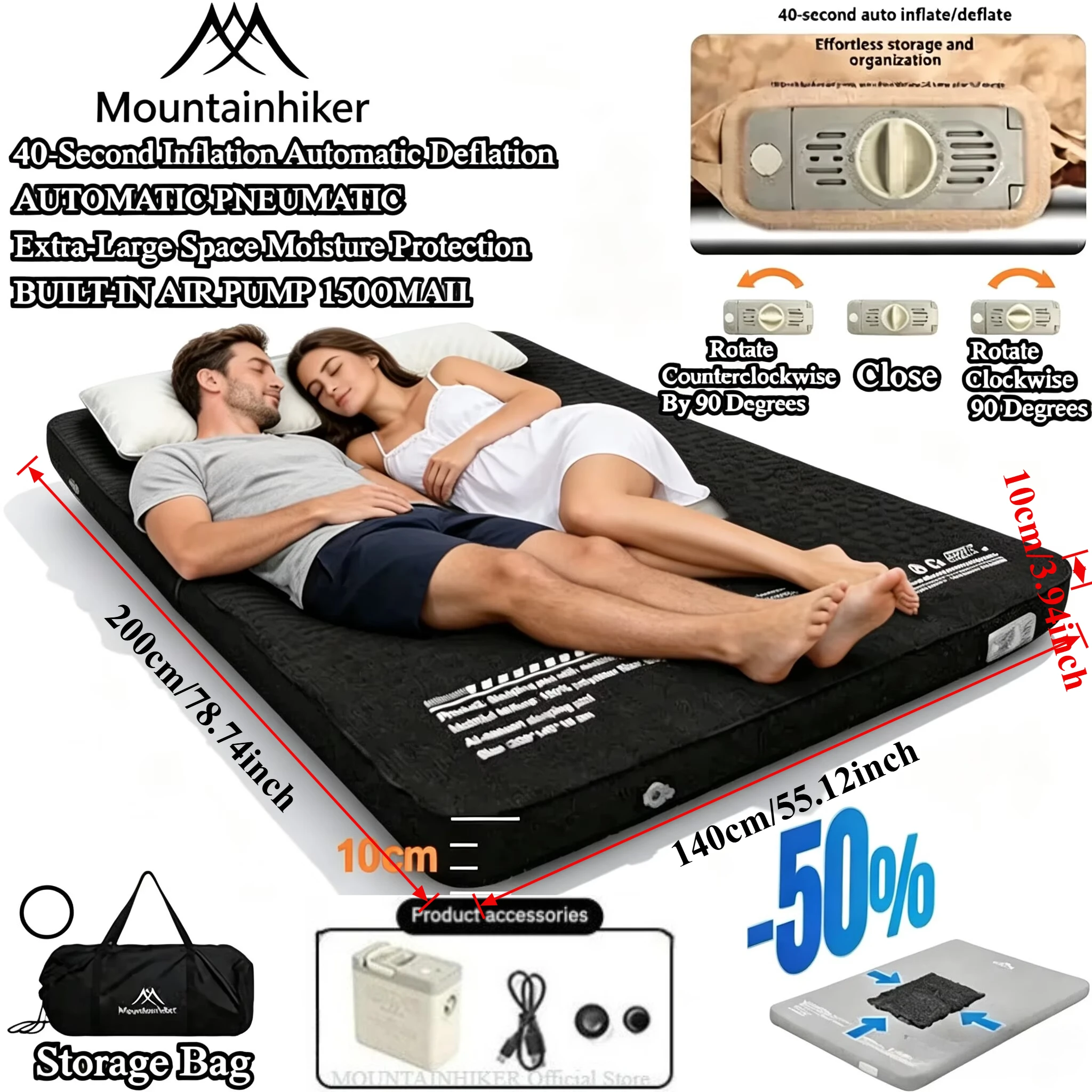 Roof Top Tent Mattress - MOUNTAINHIKER Materasso Gonfiabile Automatico per Campeggio